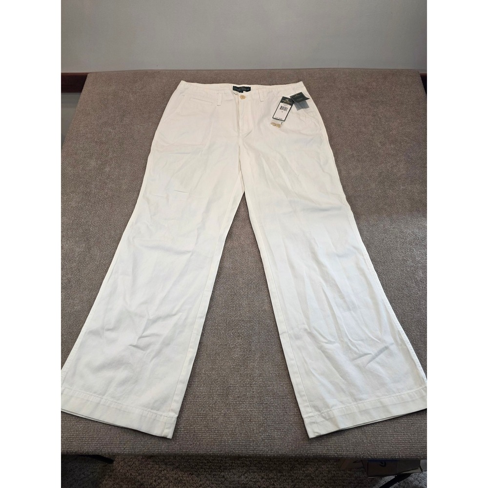 Lauren Ralph Lauren Biltmore Chino Pants White Wide Leg Cotton Womens 14 NWT